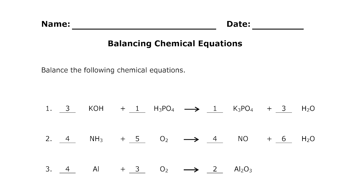 Student Exploration: Balancing Chemical Equations ...