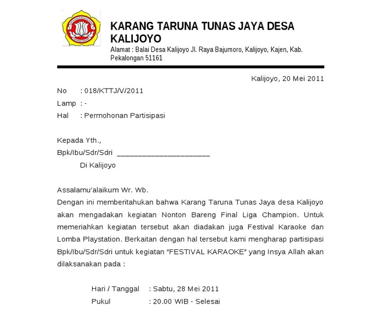 Contoh Surat Undangan Rapat Pengurus Sepak Bola Contoh Seputar Surat