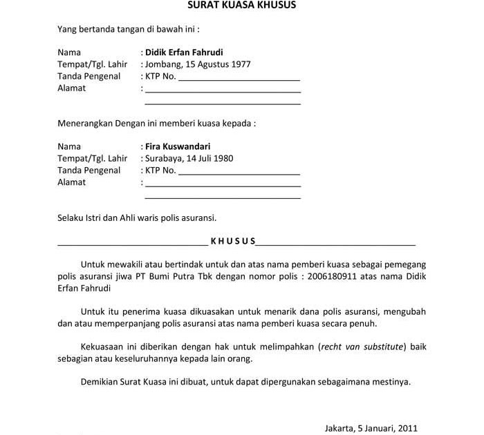 Contoh Penempatan Materai Surat Kuasa