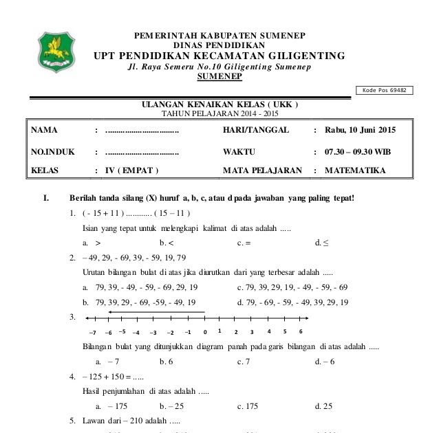 Soal Ukk Kls 4 Mtk - TK Paud