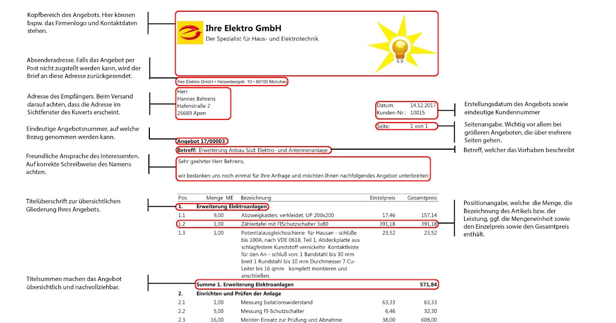 Angebot Fliesenleger Beispiel : Ein Angebot schreiben ...