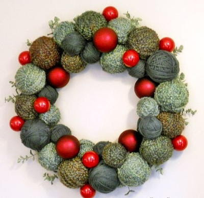 Christmas Yarn and Ornament Wreath