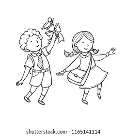 Boy And Girl Going To School Clipart Black And White Jameslemingthon Blog