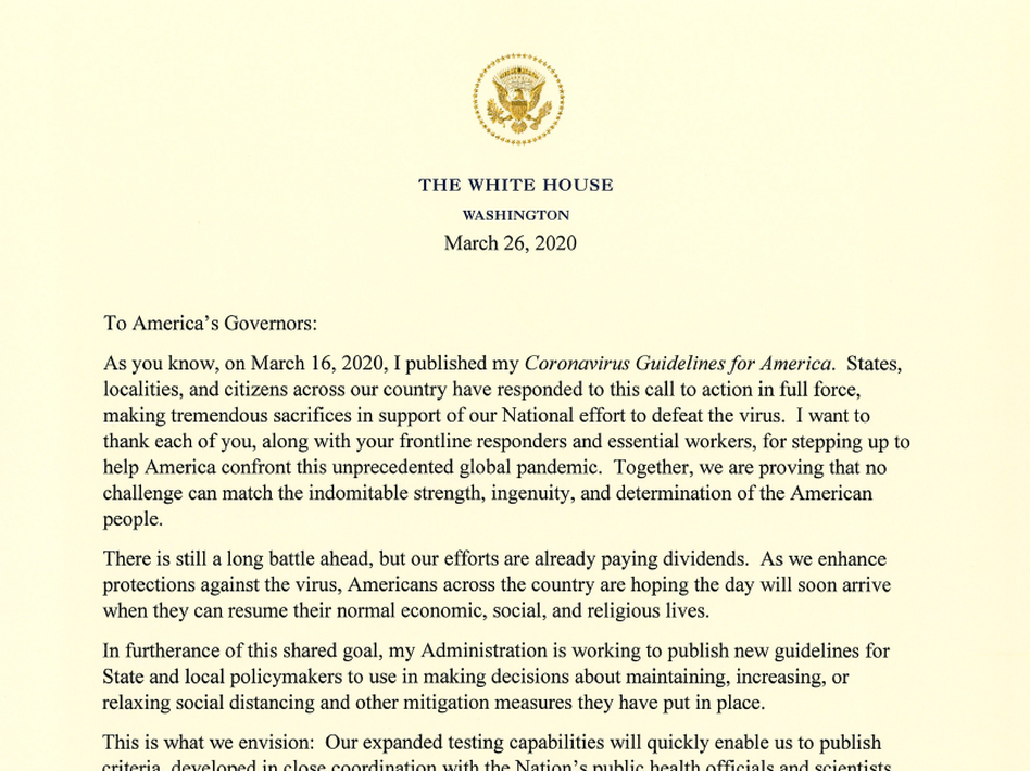 You need proof of the emergency that requires the. Read President Trump S Letter To Governors On New Coronavirus Guidelines Wbur News