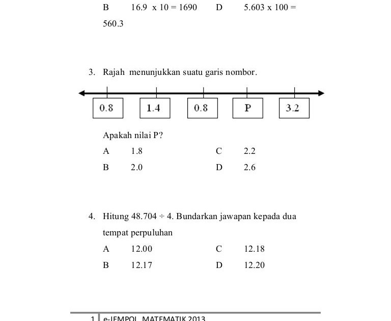 Soalan Matematik Tahun 5 Perpuluhan - Contoh SSSS