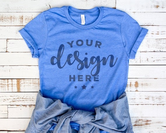 Download Bella Canvas 3001 T-Shirt Mockup Heather Blue Colum With ...