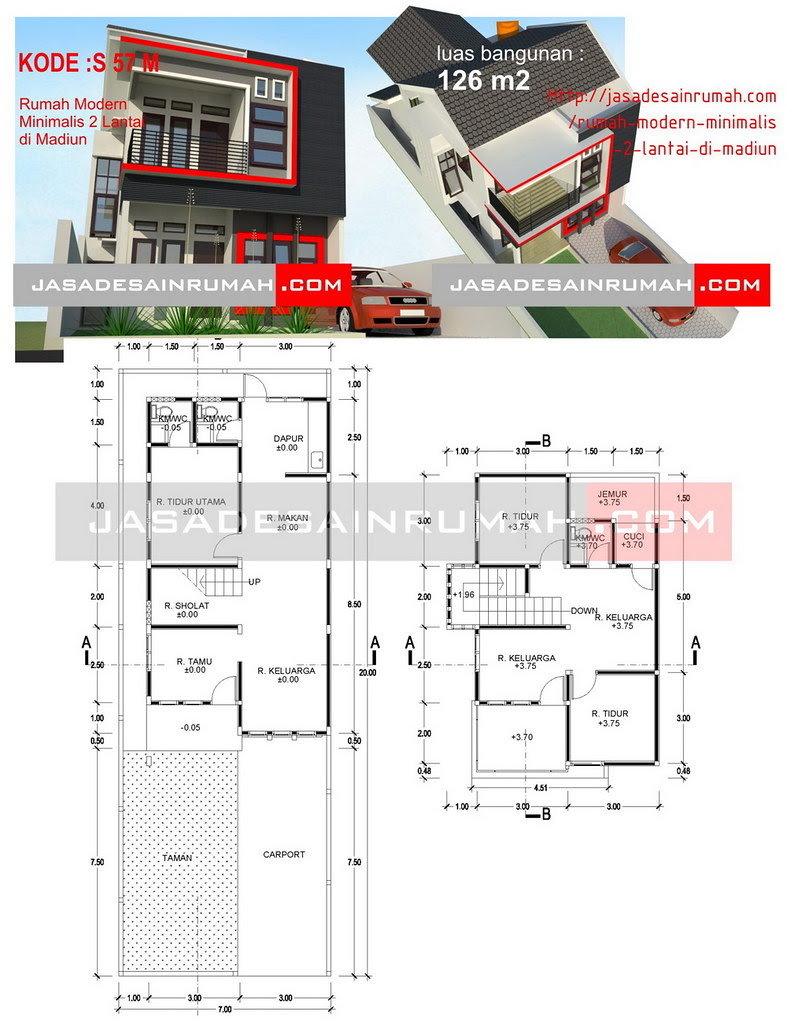  Denah  Rumah  Sederhana Lengkap  Dengan  Tampak  Desain Rumah  