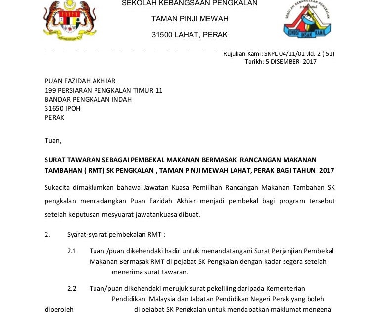 Surat Rasmi Tawaran Kerja Dari Majikan Selangor T