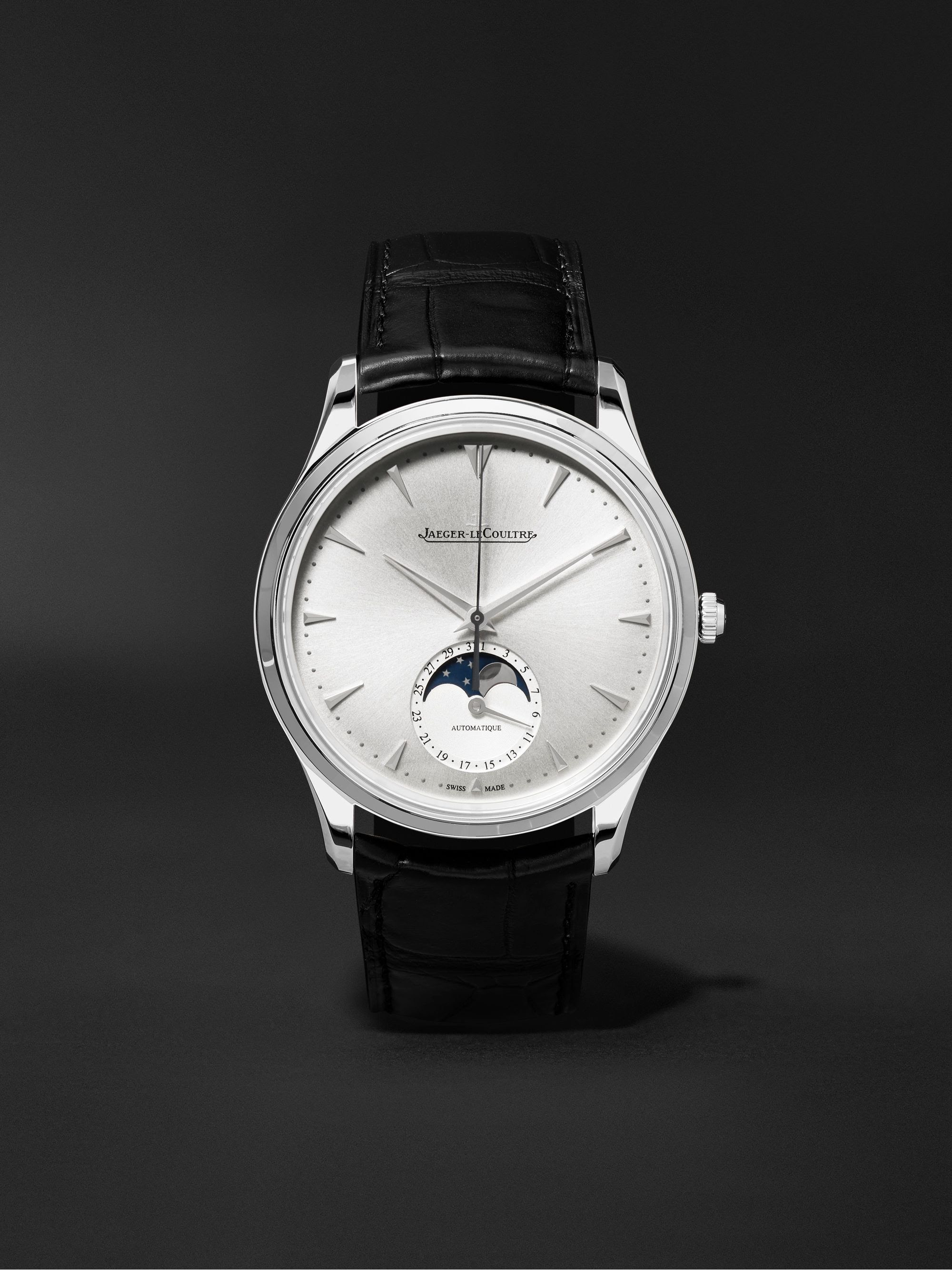 The master ultra thin line has been a staple of the brand for over two decades. Silver Master Ultra Thin Moon Automatic 39mm Stainless Steel And Alligator Watch Ref No Jlq1368420 Jaeger Lecoultre Mr Porter