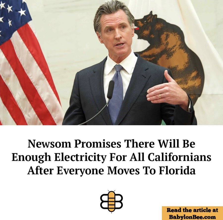 Fake Newsom story by Babylon Bee