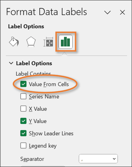 Forma Data labels task pane