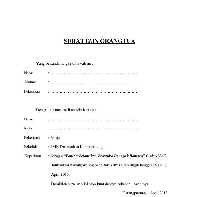 Contoh Surat Izin Orang Tua Untuk Anak Sakit - Contoh Tempo