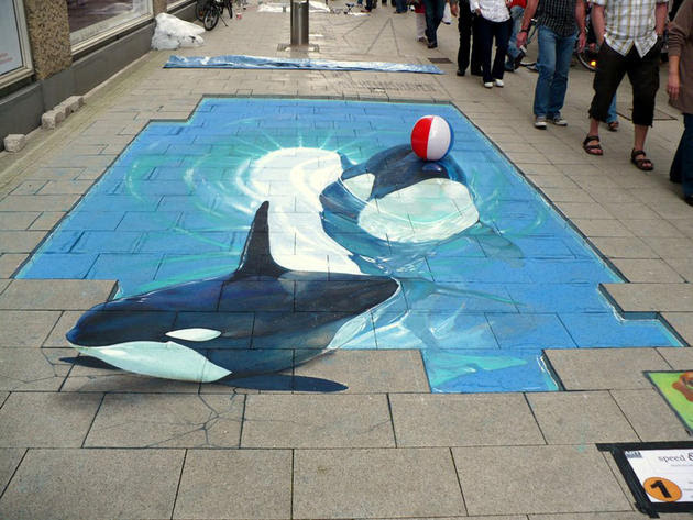 3D Street Art by Nikolaj Arndt - killer whales