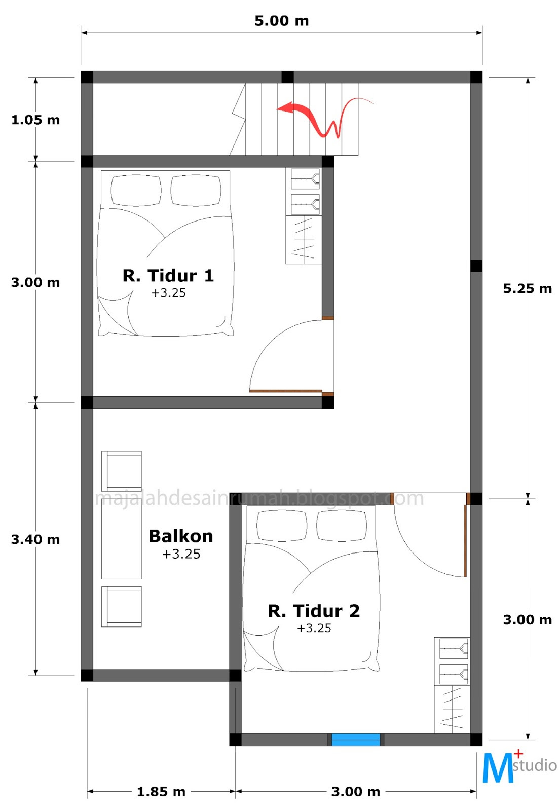 Populer Denah Rumah Minimalis 2 Lantai Ukuran 6x9 M