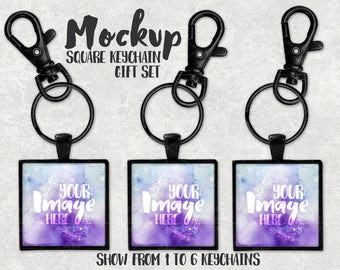 Download Black square bezel setting key chain mockup template | Key ...