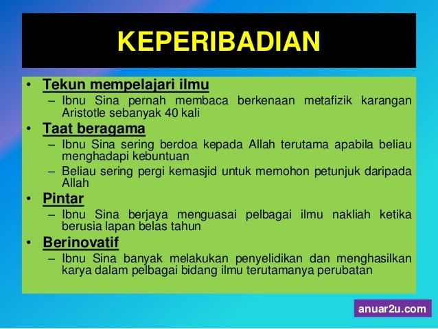 Sifat Peribadi Ibnu Sina Malaysudron