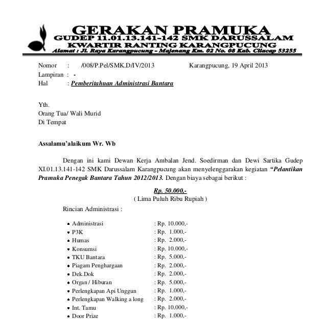 Contoh Surat Kiriman Rasmi Form 1 - Contoh Drop