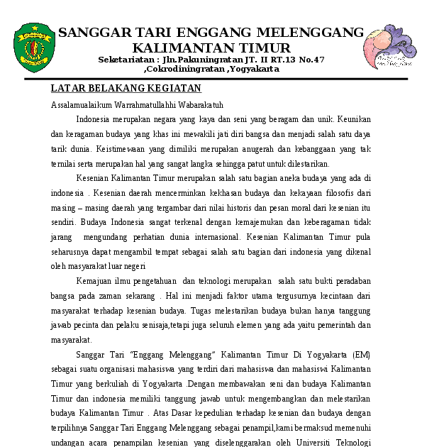 Contoh Proposal Pagelaran Seni Tari Modern Berbagi