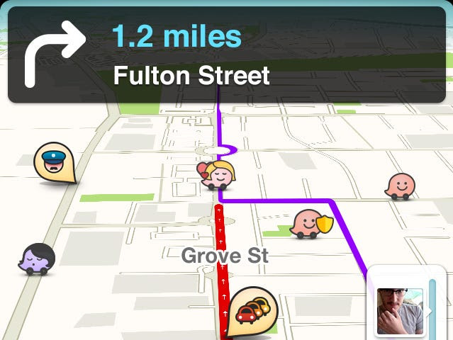 A screenshot of the navigation app Waze.