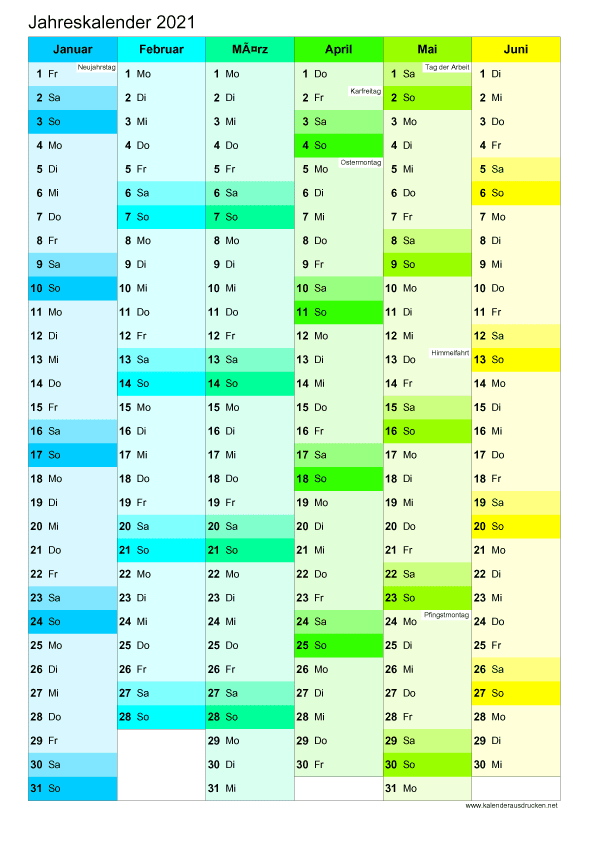 Laden sie die kalender mit feiertagen 2021 zum ausdrucken. Kalender 2021 Zum Ausdrucken