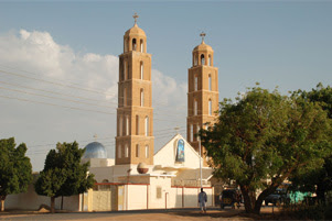 Coptic church and bell towers in Kosti, Sudan