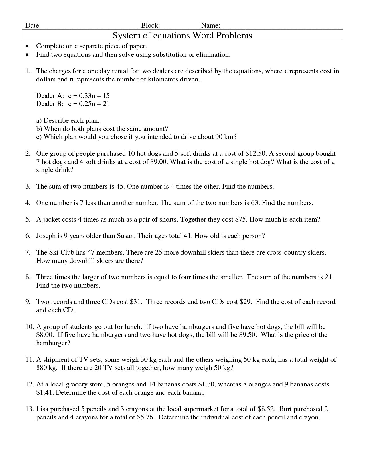 30 Linear Equation Word Problems Worksheet With Answers Worksheet Resource Plans