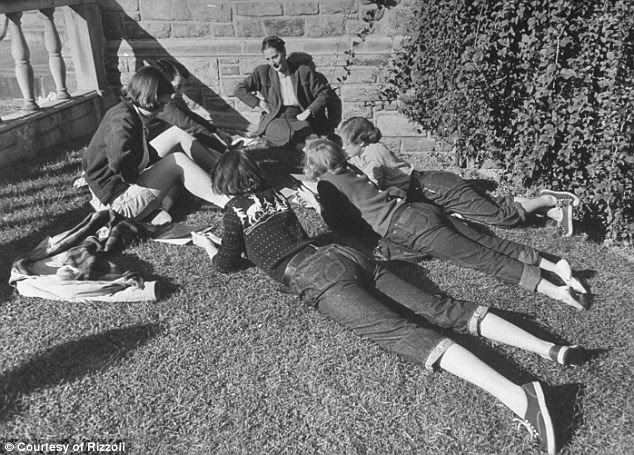 Spring break: Vassar students stretch out in their cuffed jeans and sweaters (including both a Fair Isle sweater and a cardigan buttoned backwards, which became a popular campus trend), outside in 1950