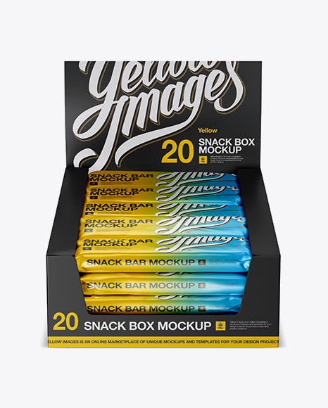 Download 20 Matte Metallic Snack Bars Display Box PSD Mockup Front ...