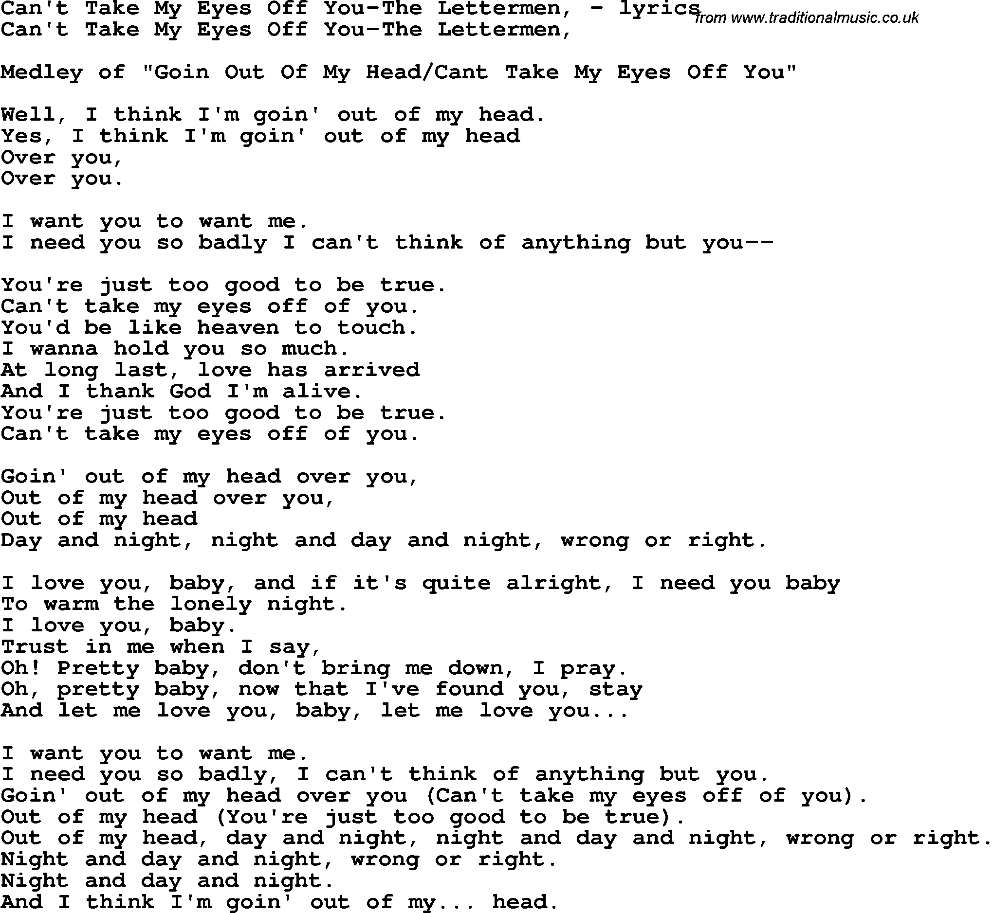 Can T Take My Eyes Off Of You With Lyrics - Lyricswalls