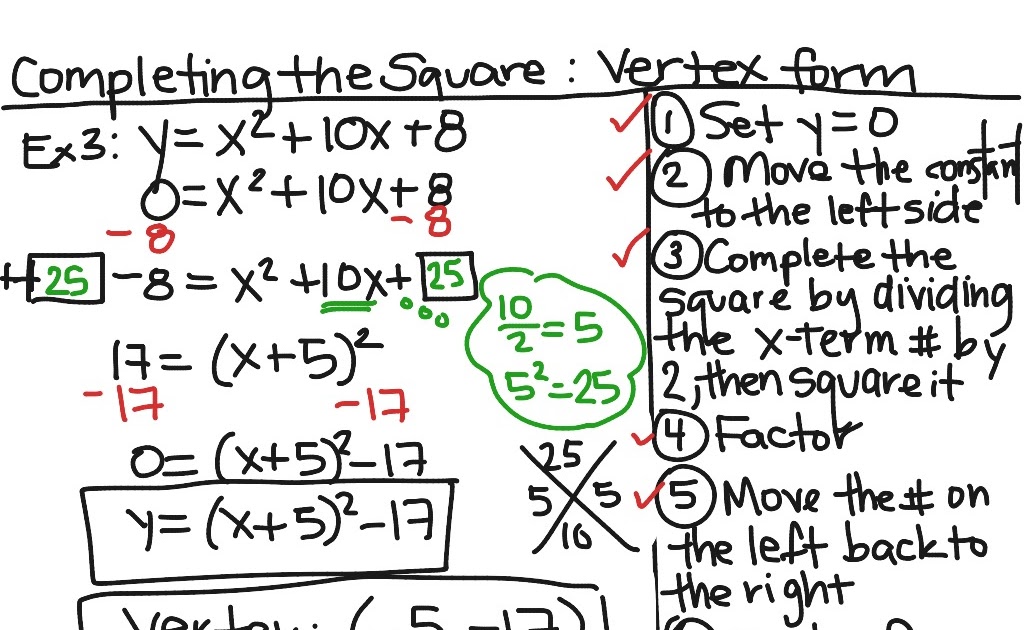 How To Go From Standard Form To Vertex Form By Completing The Square