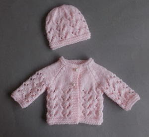 This colorful, fun, striped cardigan in the pictures below was made by premier yarns. Lace Knit Baby Set Allfreeknitting Com