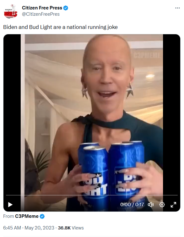 Fake A.I. generated Joe Biden holding beer.