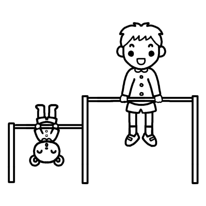 かわいい動物画像 ロイヤリティフリー鉄棒 イラスト 白黒