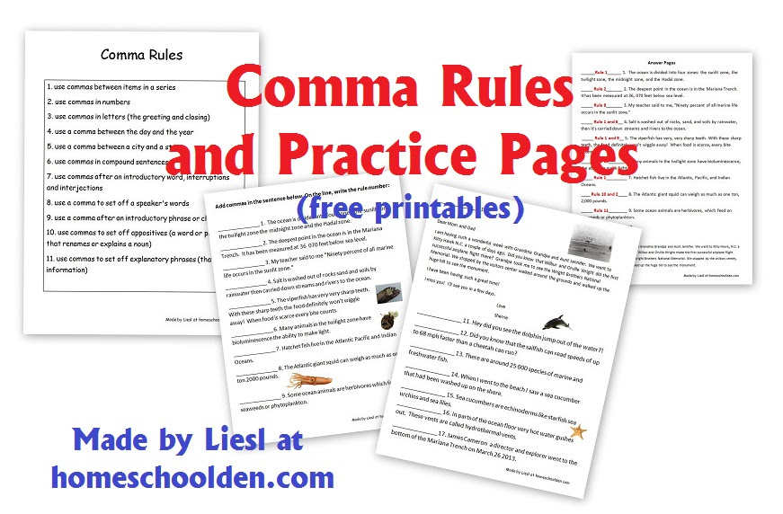 Solve the conundrum of commas for your classes with this comprehensive comma unit! Comma Rules And Practice Pages Free Grammar Worksheets Homeschool Den
