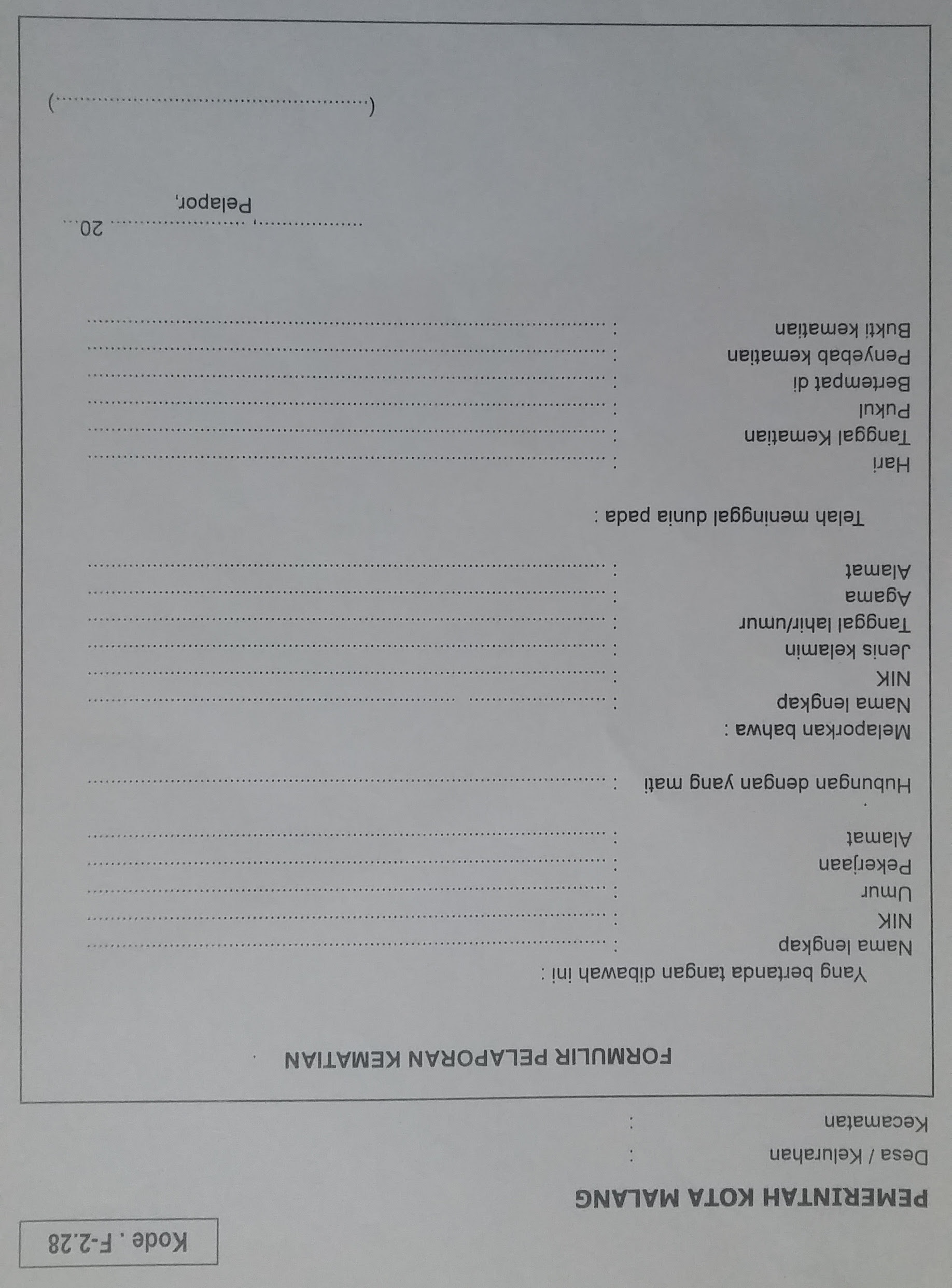 Surat keterangan kematian adalah sebuah surat yang dikeluarkan oleh kelurahan atau desa untuk menerangkan bahwa seseorang telah meninggal dunia. Pengurusan Akte Kematian Kelurahan Bumiayu