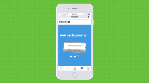 After entering the game PIN players have up to three tries to choose a nickname generated at random, before joining the game.