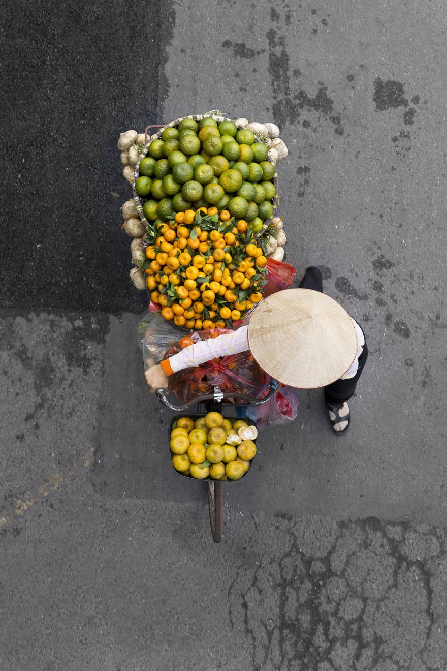 “They color the city,” she said. “I wanted to take the pictures from above so there would be no distractions on the images beside the vendors.”