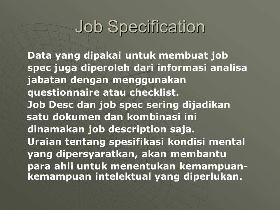 Contoh Job Description Dan Spesifikasi - Contoh 36
