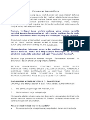 Notis Penamatan Kontrak Kerja : Contoh Surat Perjanjian ...