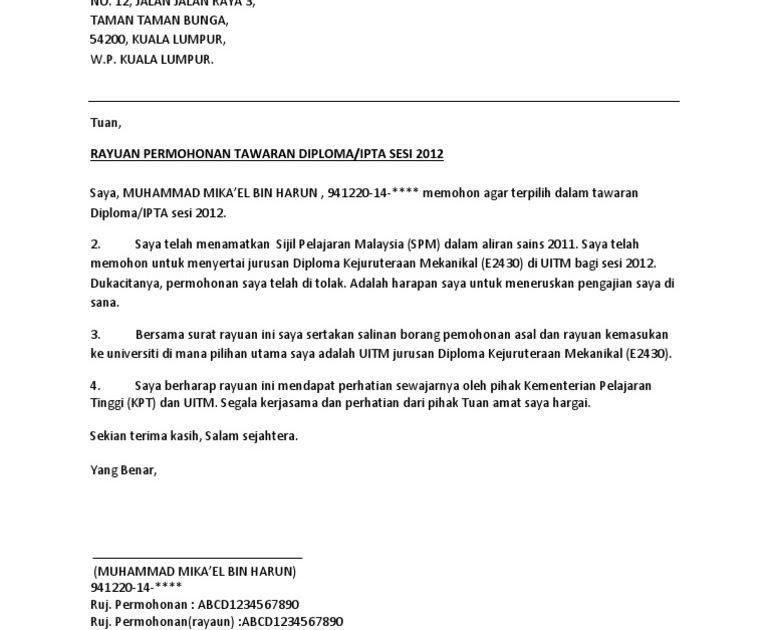 Surat Rasmi Permohonan Kolej Kediaman - Rasmi W