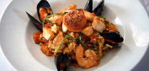 The broth can be derived from meat, fish, or vegetables. Chef John S Thai Seafood Risotto Cru Cafe