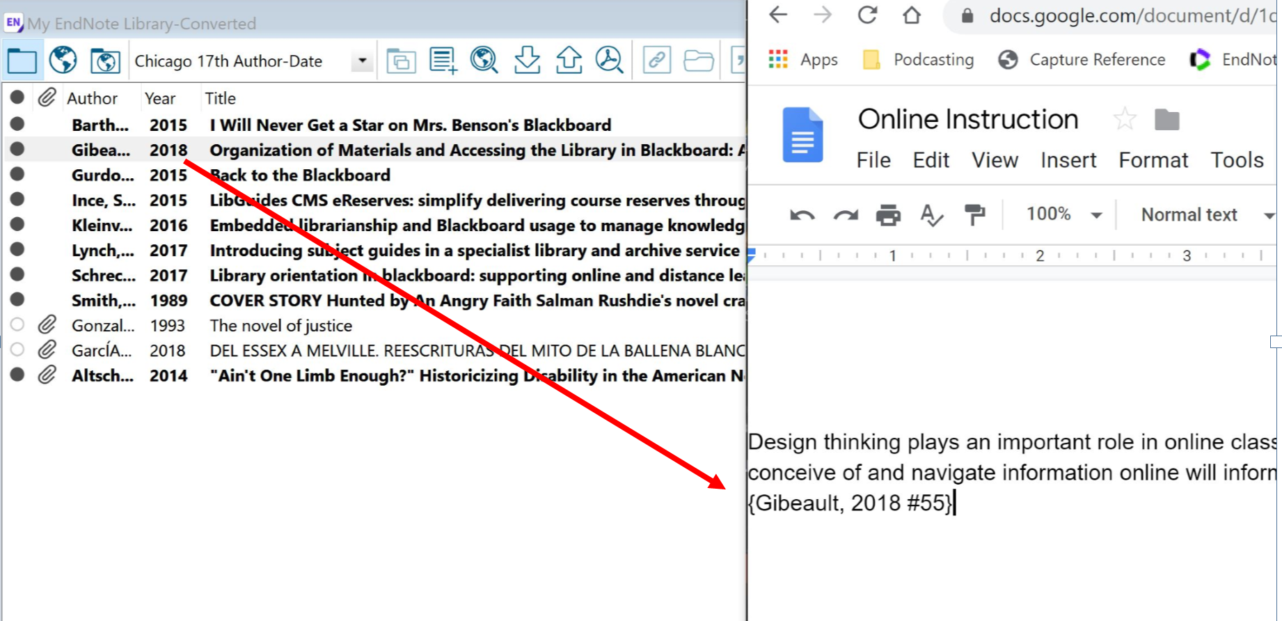 Step 1: inserting Endnote citations into a Google doc.