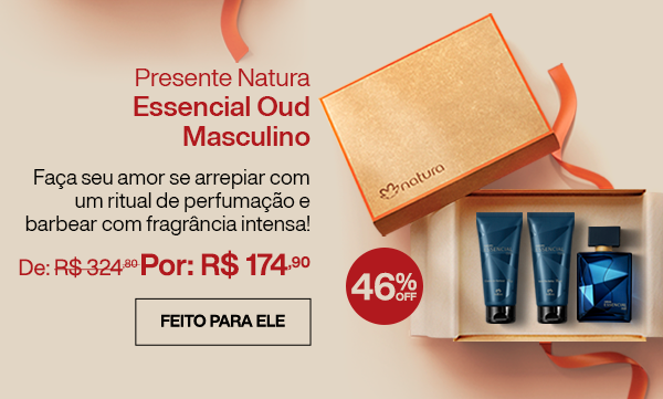 Presente Natura Essencial Oud Masculino. Faça seu amor se arrepiar com um ritual de perfumação e barbear com fragrância intensa!