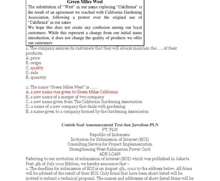 Contoh Soal Announcement Text Pilihan Ganda Dan Jawabannya Kelas 10 - Alvin Pdf