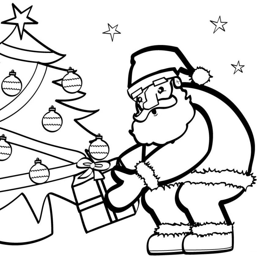 Il est pas mal du tout non ? Coloriages Coloriage Du Pere Noel Au Pied Du Sapin Fr Hellokids Com