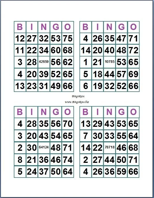 Printable Bingo Cards 4 Per Page Calendar June