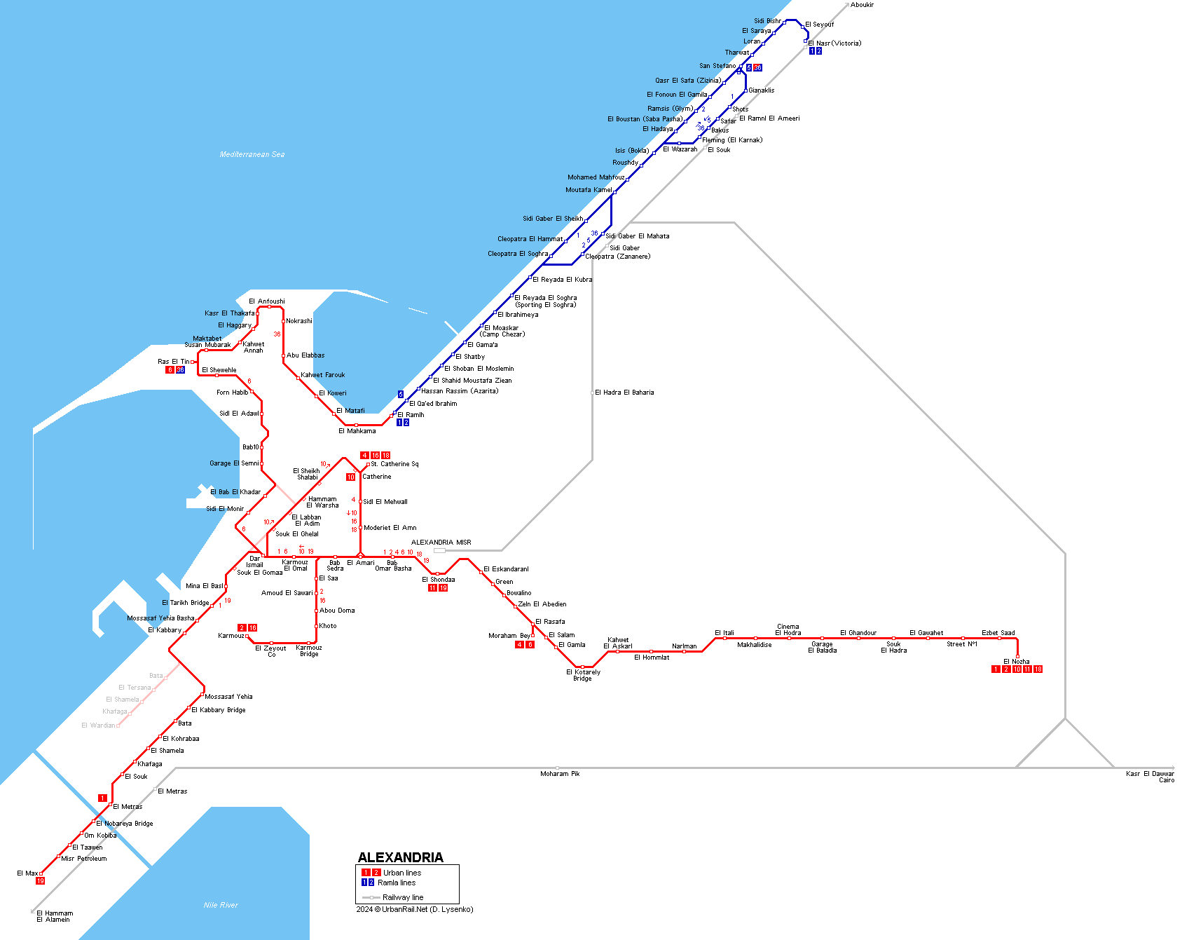 Map of alexandria (alexandria region / egypt), satellite view: Urbanrail Net Africa Egypt Alexandria Tramway
