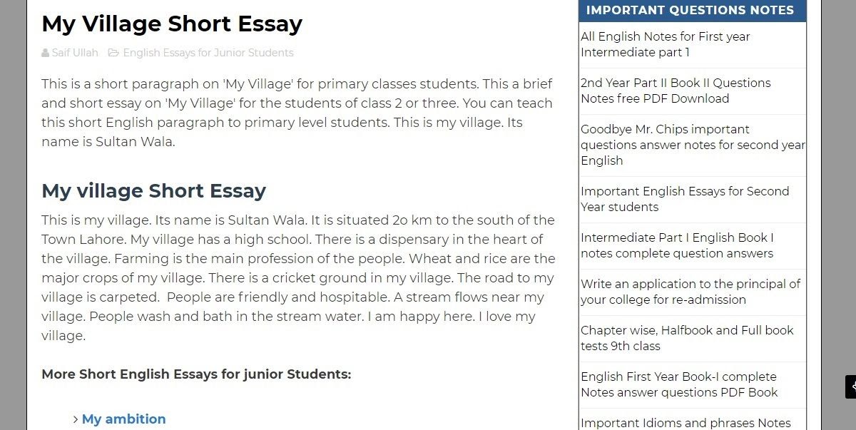 My Village Paragraph For Students