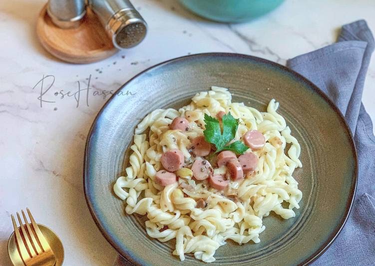 Resep Carbonara Fusilli Sempoi - Resepi Kuliner Melayu