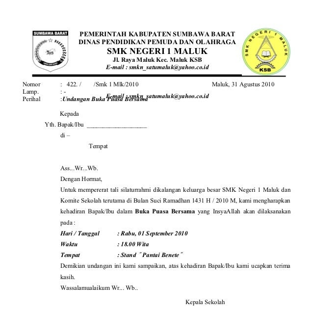 Contoh Surat Undangan Resmi Buka Bersama Contoh Surat